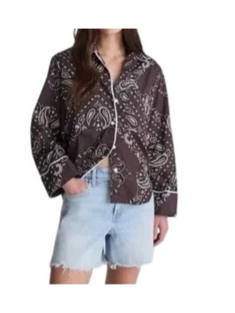 Madewell Paisley Bandana Pajama Button Down Shirt Brown White Piping Size S NWT
